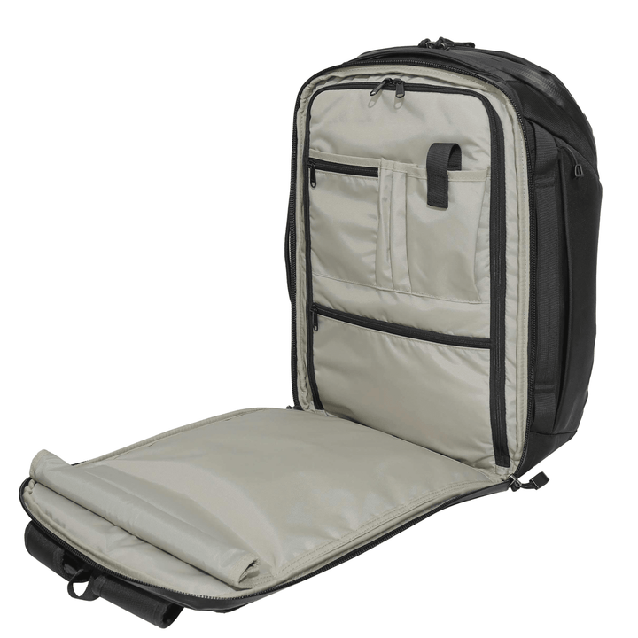 Faraday Backpack made of durable CORDURA fabric, 35L capacity, no logos, with 13x11x9.75-inch dimensions.