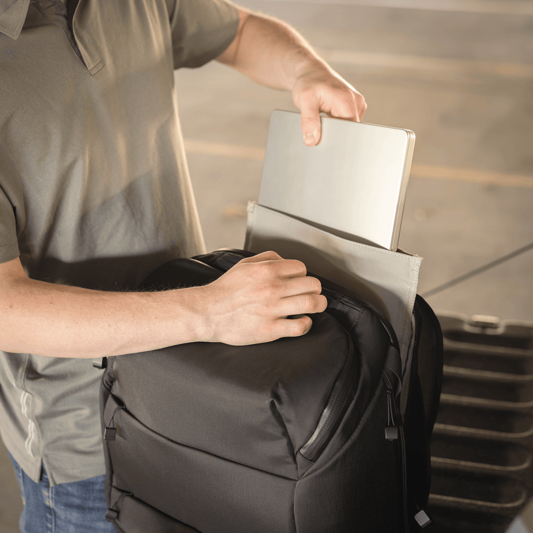 Faraday Backpack in CORDURA fabric, 35L capacity, no logos, measuring 13x11x9.75 inches, durable and sleek travel bag