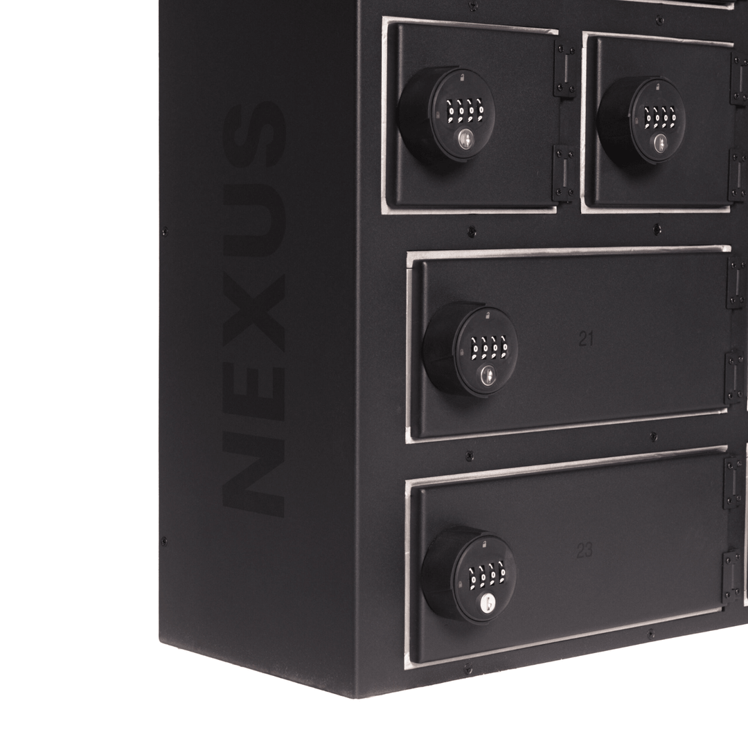 Faraday Nexus Faraday Locker secure RF storage backpack for data protection, featuring a black exterior and padded shoulder straps.
