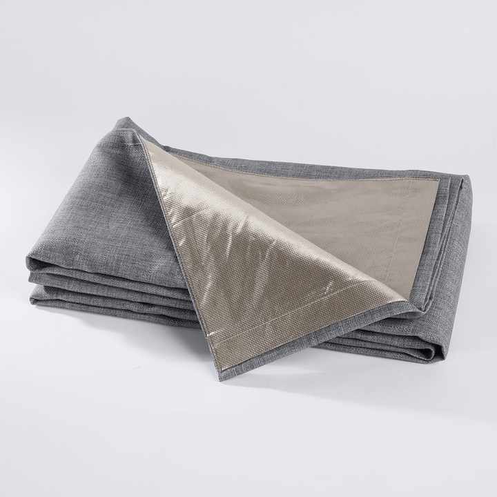Faraday MAX Blackout CYBER RF EMF shielding curtains, two panels, dark fabric, for home privacy and electromagnetic protection.