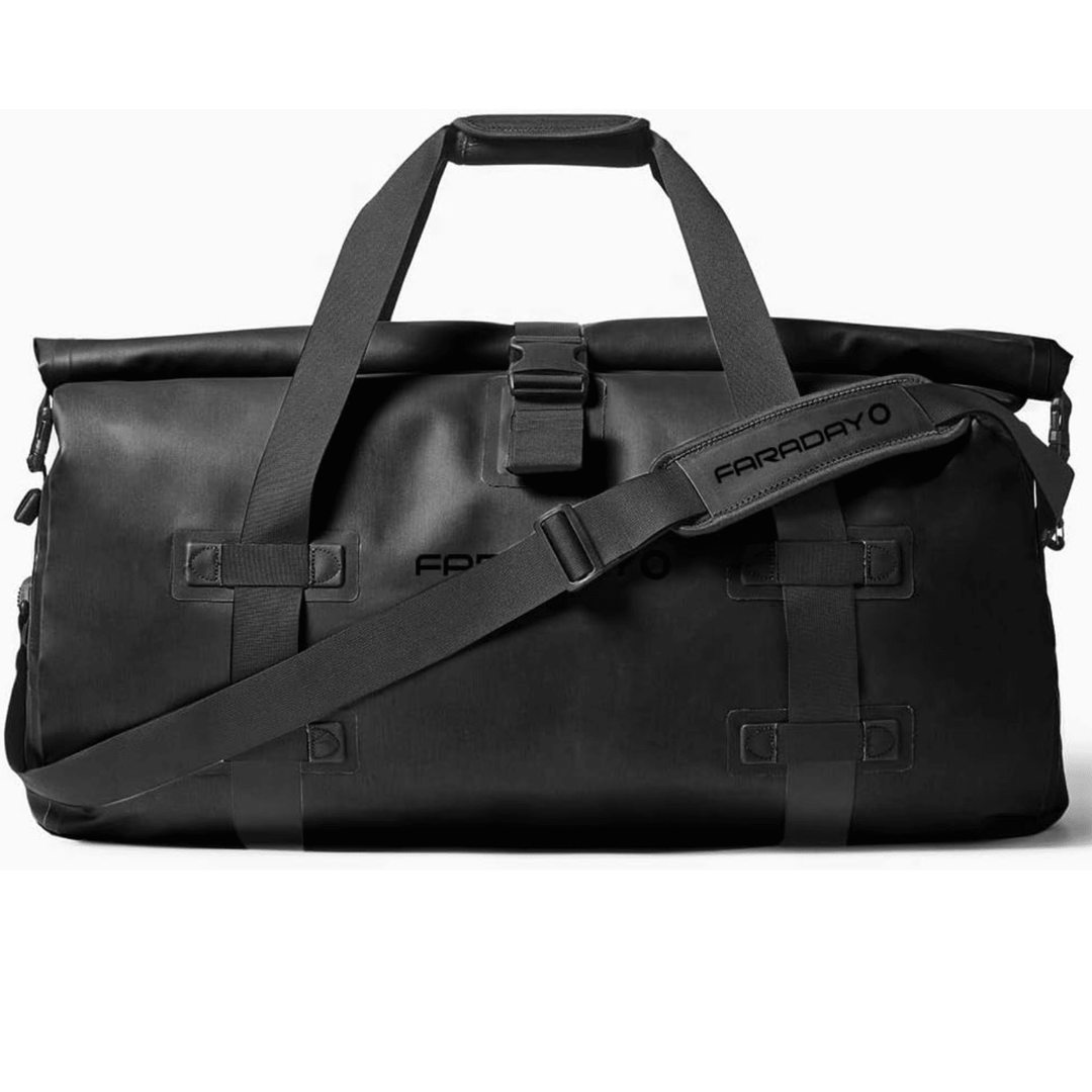 Faraday Dry Duffel Bag in Stealth Black, 55L, with EMP and RF/EMF shielding, designed for secure, durable storage.