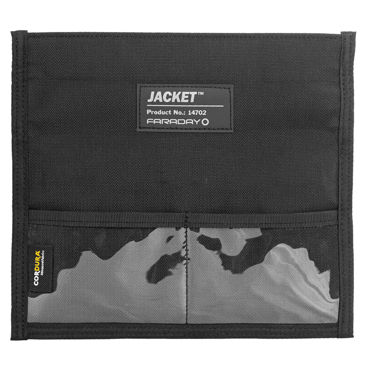 Faraday Jacket Pro Cordura Phone Bag with magnetic closure, 8.5 x 4.5 inches, designed for secure mobile device protection.