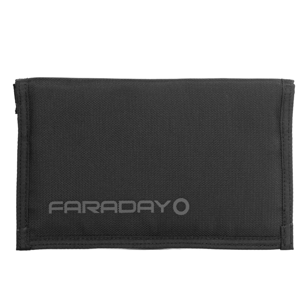 Faraday Jacket Pro Cordura phone bag with magnetic closure, measuring 8.5 by 4.5 inches, designed for secure mobile device protection.