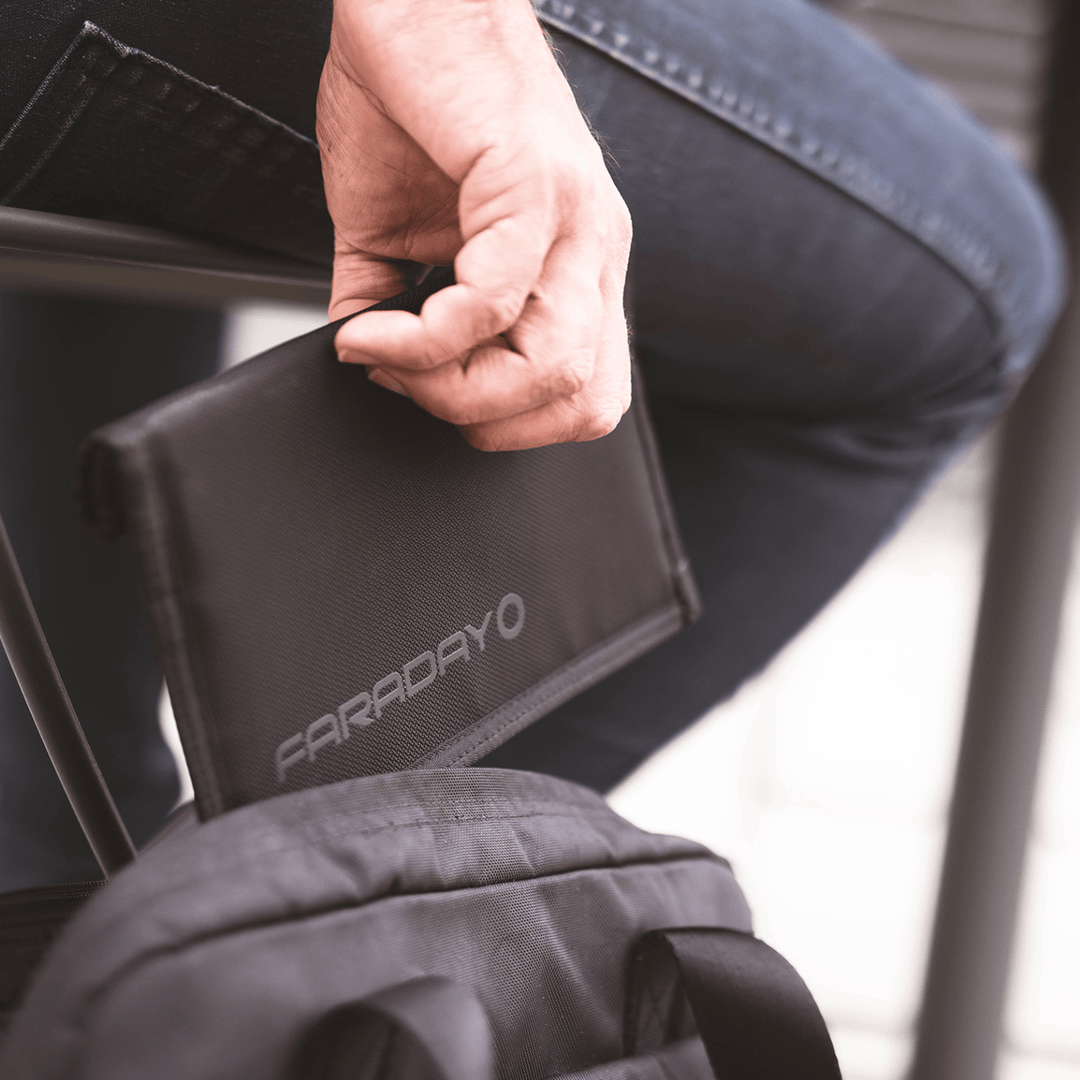 Faraday Jacket Pro Cordura phone bag with magnetic closure, 8.5 x 4.5 inches, durable protective case for smartphones.