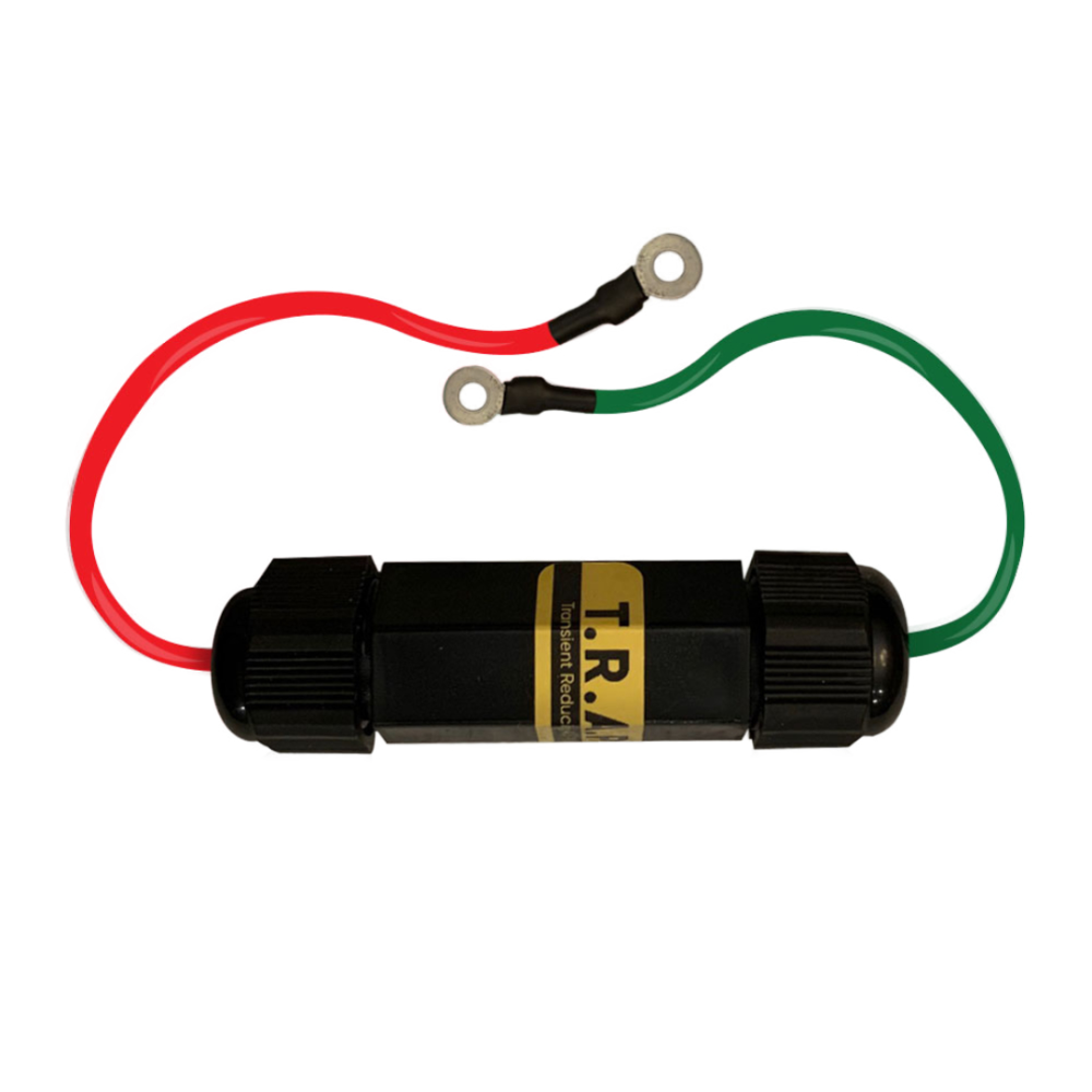 Faraday T.R.A.P. B EMP Vehicle Protection Transient Protection device with red and green wires.