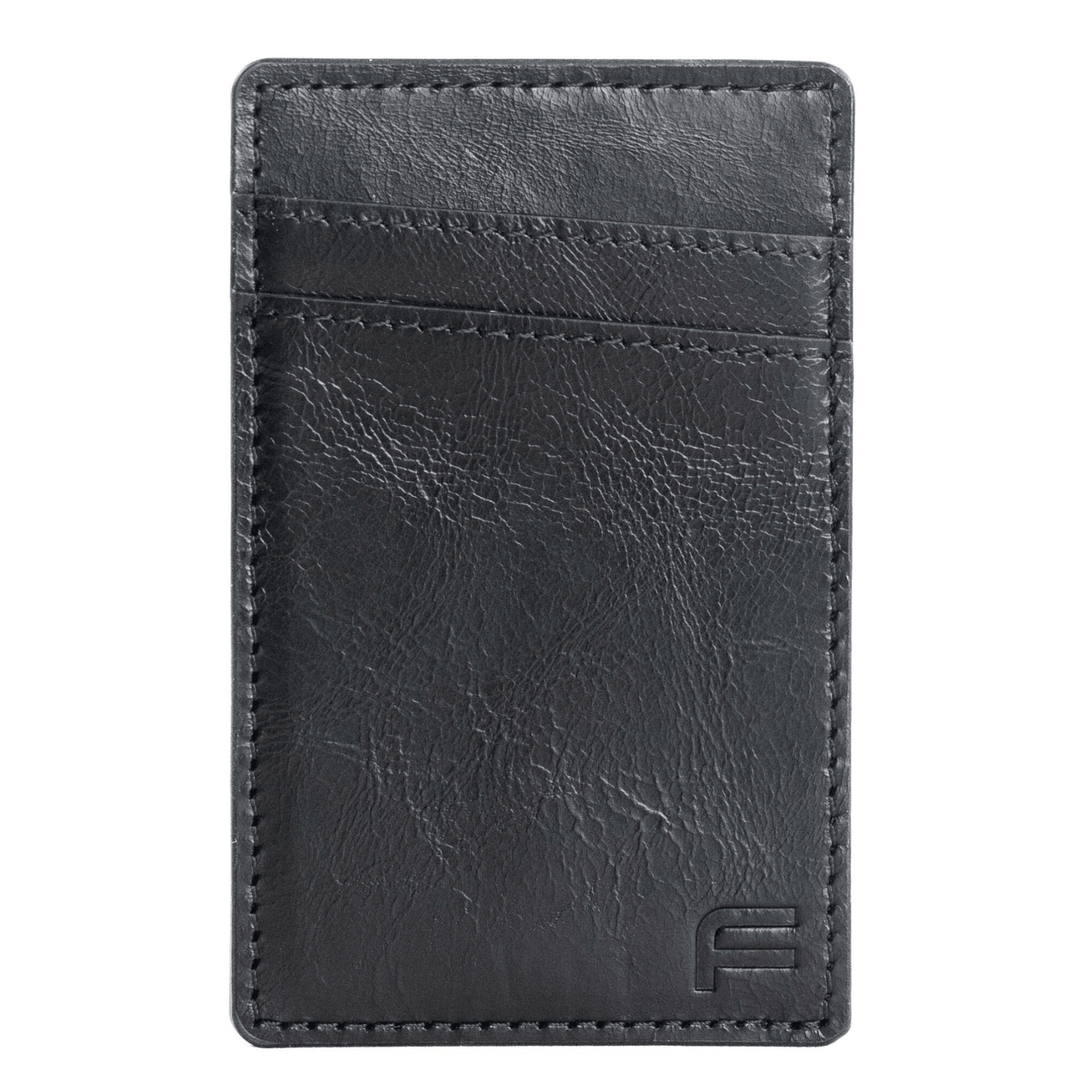Faraday Cell Phone Companion Wallet leather RFID card holder, slim and compact wallet for cards and cash, black leather finish.