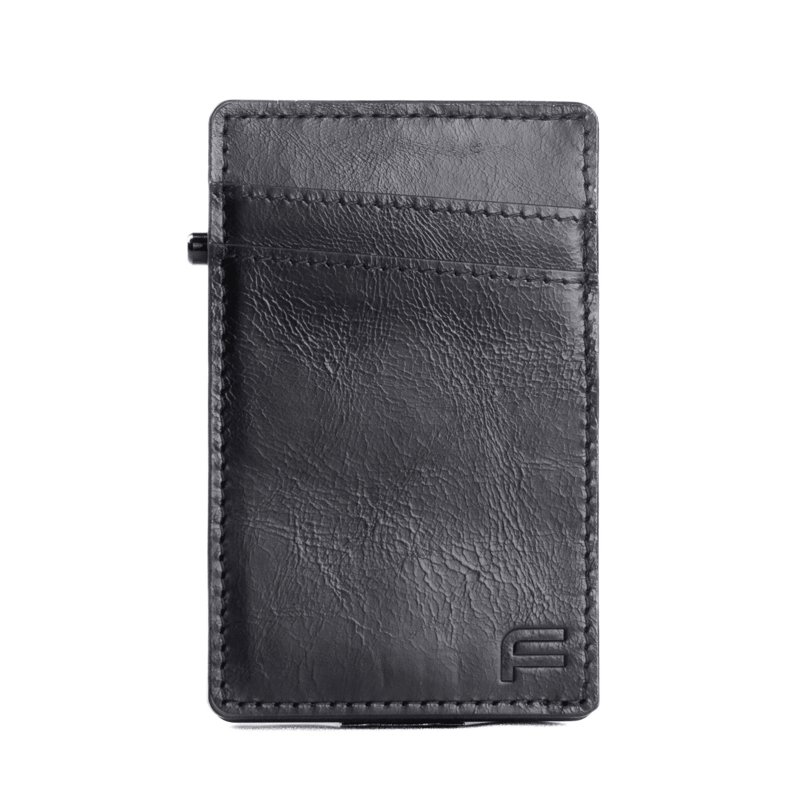 Faraday leather RFID slim wallet with two card slots, designed for compact storage and secure card protection.