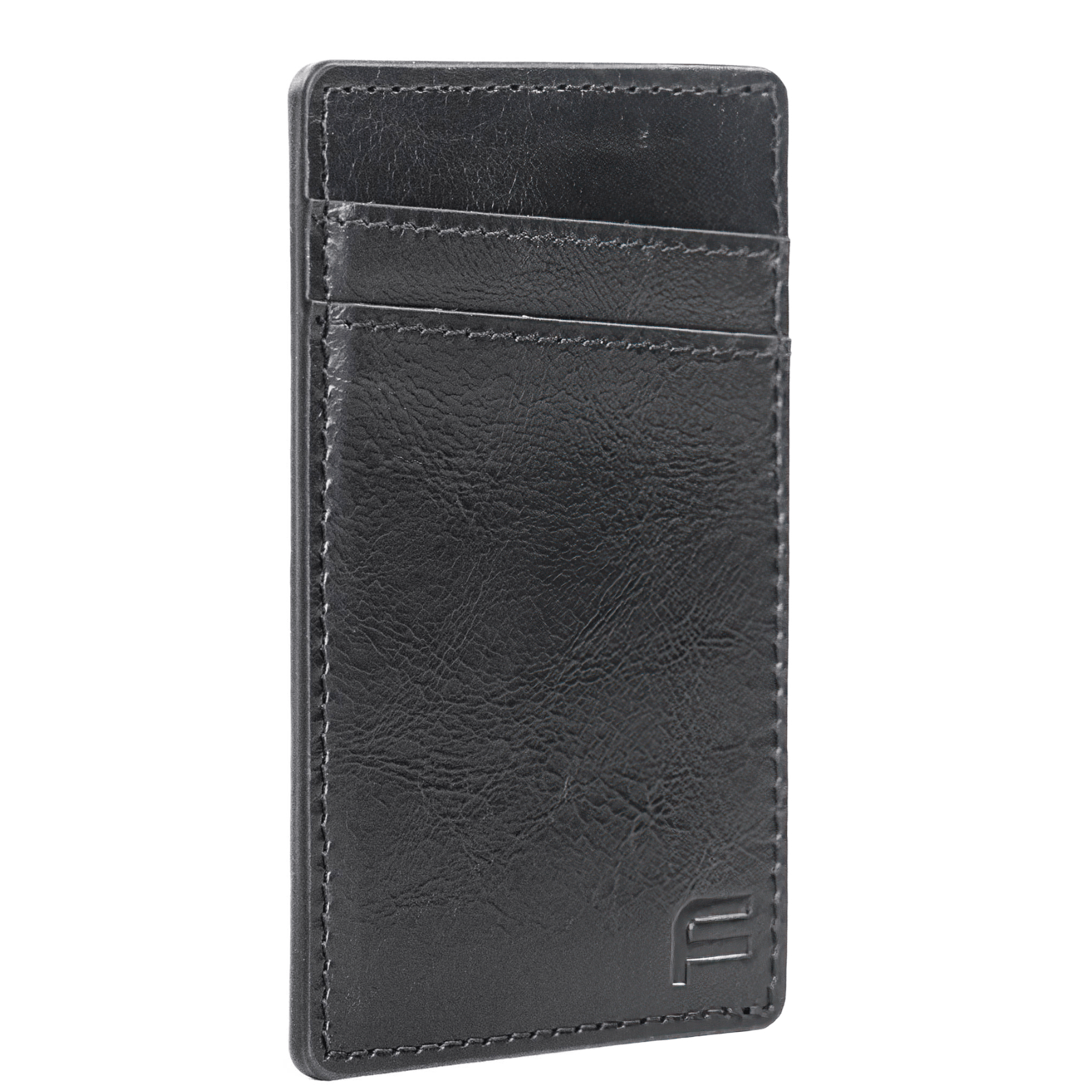 Faraday leather RFID slim card holder wallet with two slots, compact design, designed for secure card storage.