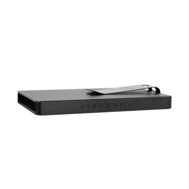 Faraday RFID blocking aluminum wallet with slim, secure design for holding credit cards and IDs.