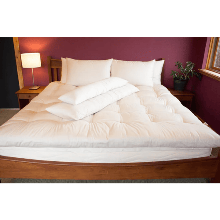 Organic Holy Lamb Body Pillow with case, eco-friendly, 17” x 53”, providing full-body support and comfort for restful sleep.