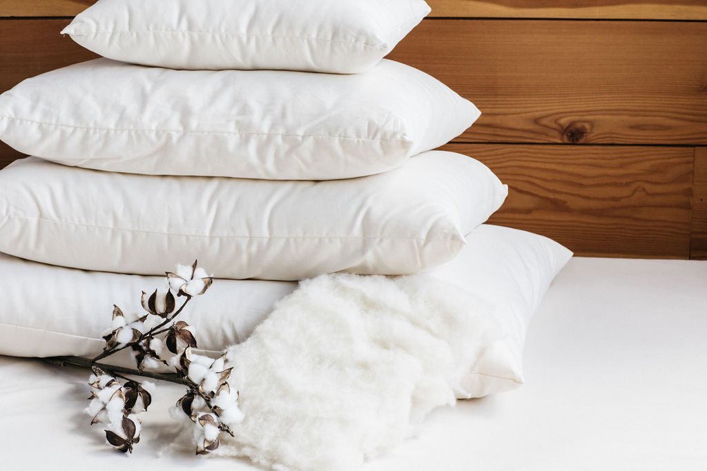 Holy Lamb Organics wool-filled king size bed pillow, extra thick 20x36 inches, shown with plush fabric and supportive design.