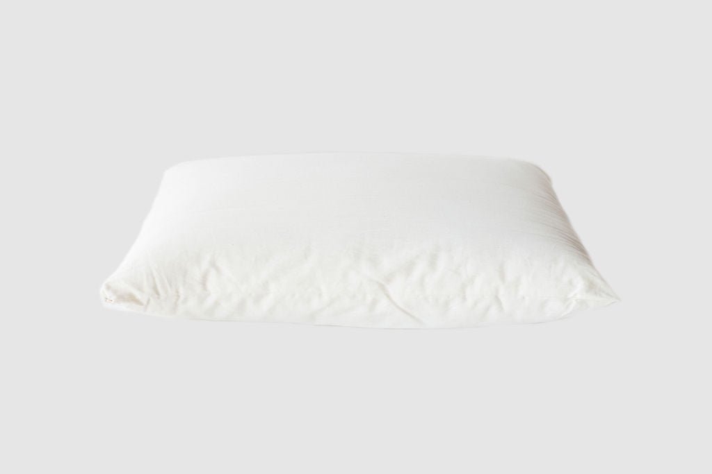 Holy Lamb Organics wool-filled king size bed pillow with extra thickness, measuring 20" x 36", shown with plush, natural fabric cover.