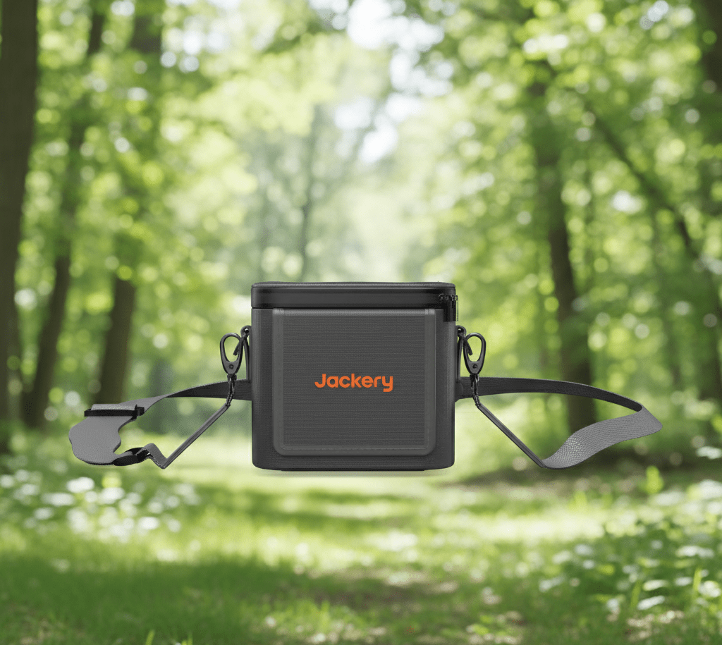 Jackery carrying bag for Explorer 100 Plus portable power station, compact and lightweight with handles for easy transport.