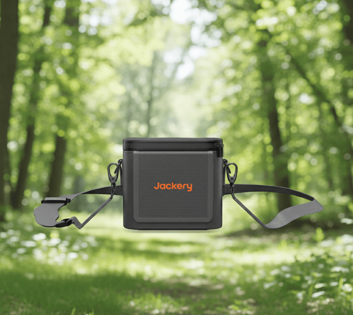 Jackery carrying bag for Explorer 100 Plus portable power station, compact and lightweight with handles for easy transport.