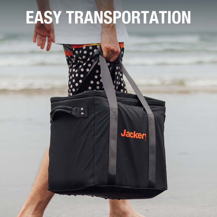 Large Jackery carrying case with upgraded design, durable exterior, and secure zipper for portable battery storage and protection.