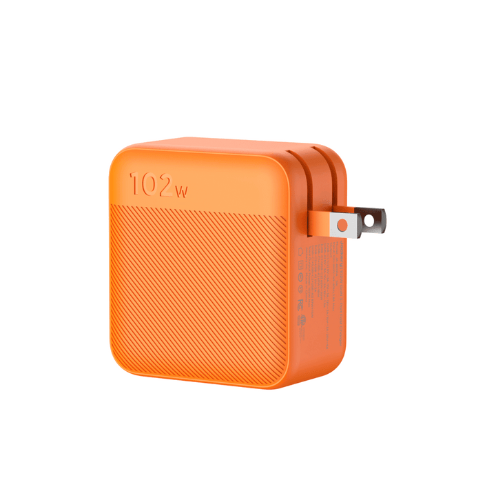 Jackery 102W GaN 3-Port Fast Charger with sleek design, multiple USB ports, and compact build for fast device charging.