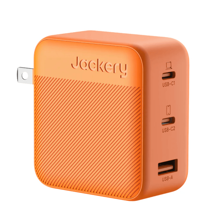 Jackery 102W GaN 3-Port Fast Charger with multiple USB ports for quick device charging and compact design.