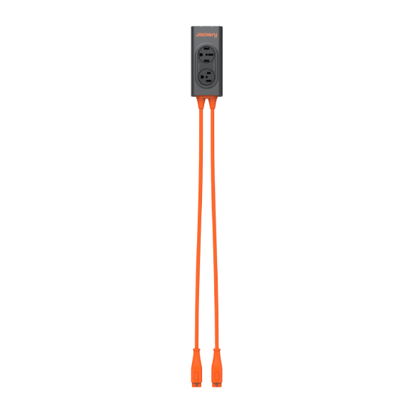 Jackery connector for Explorer 2000 Plus, showing the compatible power adapter with detailed plastic casing and connection port.