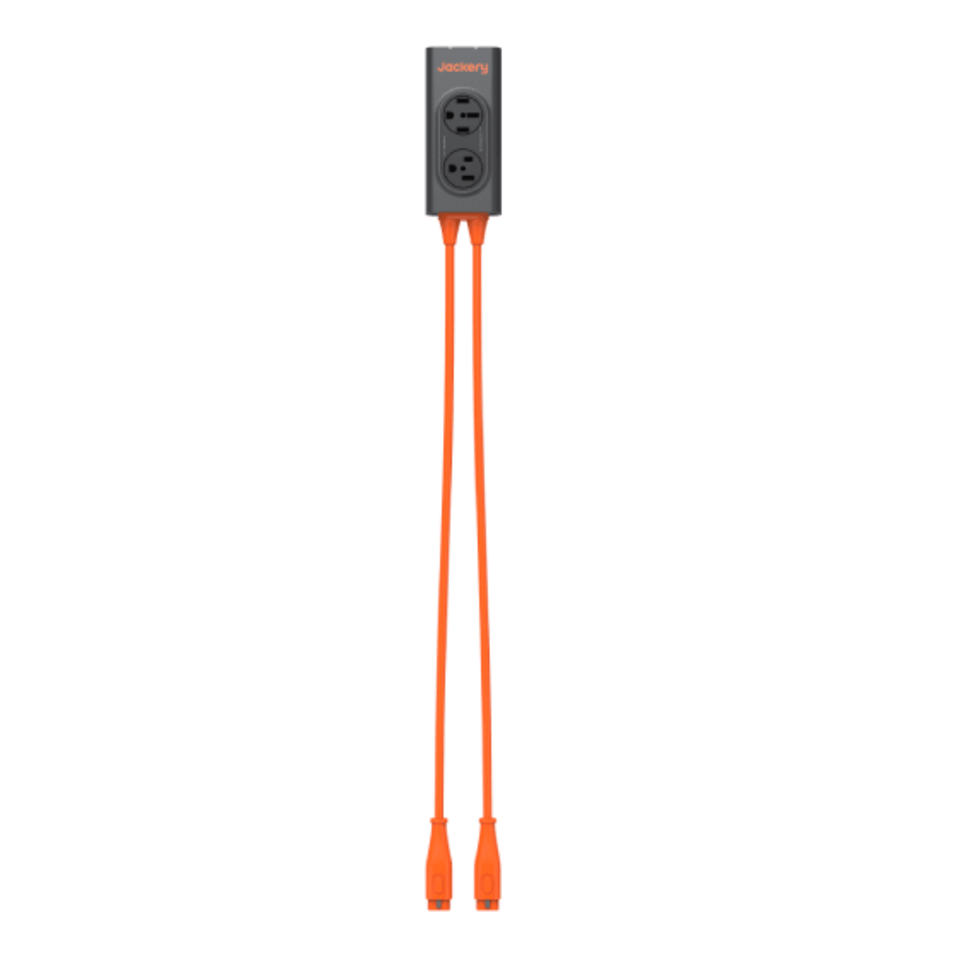 Jackery connector for Explorer 2000 Plus showing a compact black power cable connector with brand logo.