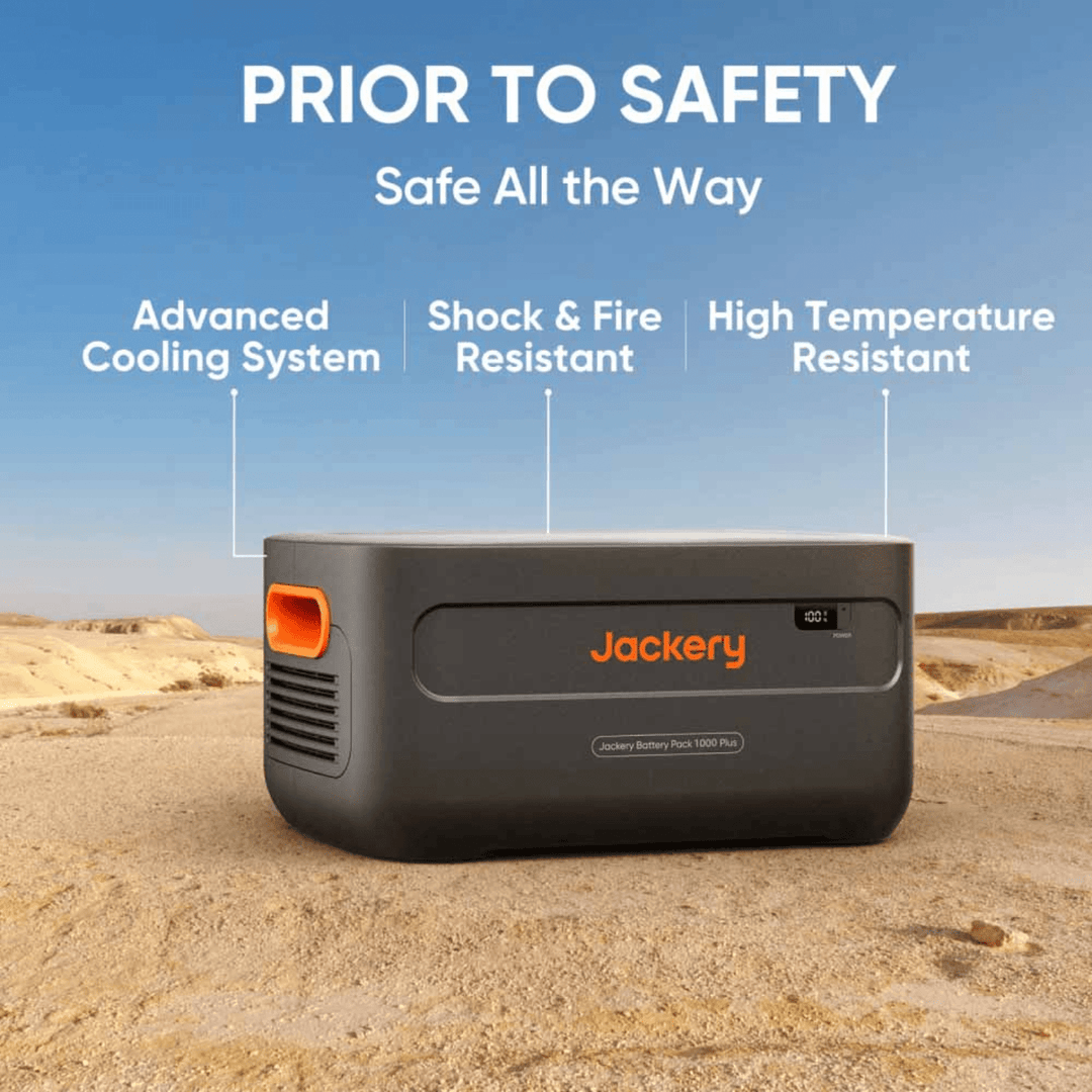 Jackery Battery Pack 1000 Plus portable power station with digital display and multiple USB and AC ports for Explorer 1000 Plus.