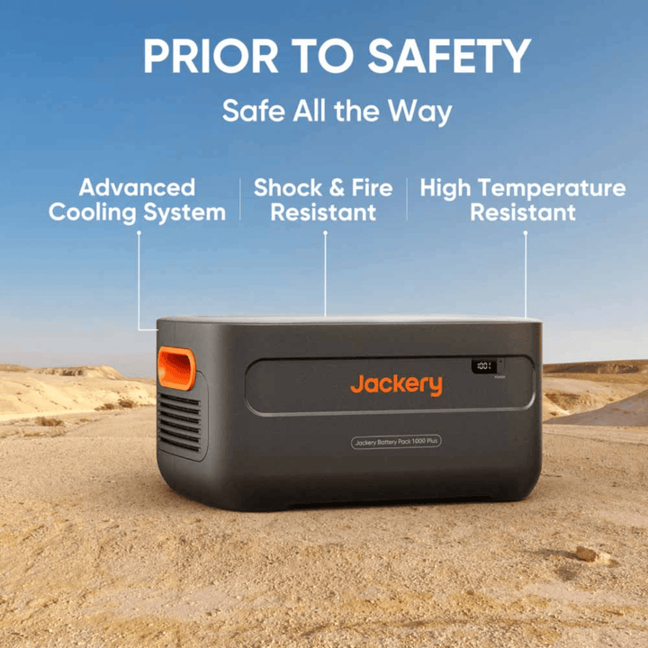 Jackery Battery Pack 1000 Plus portable power station with digital display and multiple USB and AC ports for Explorer 1000 Plus.