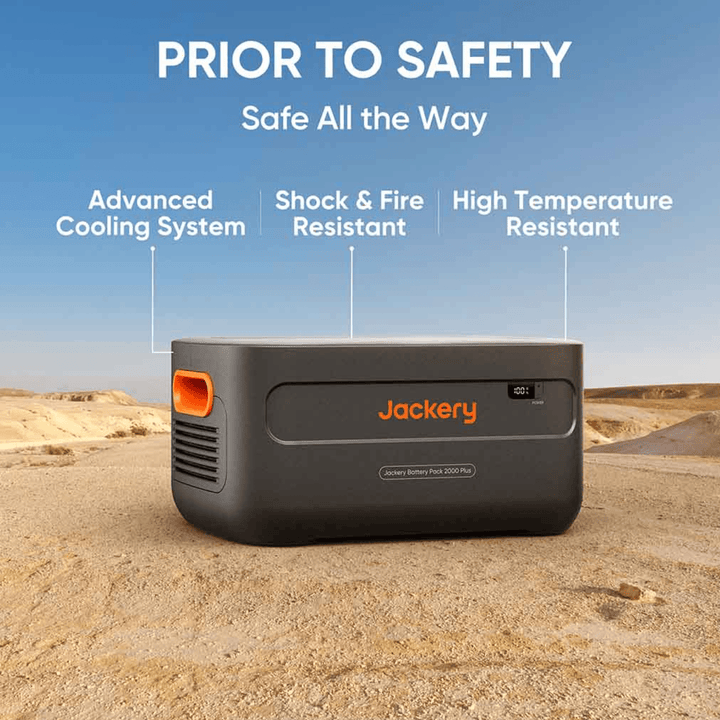 Jackery Battery Pack 2000 Plus portable power station with digital display and multiple charging ports, designed for Explorer 2000 Plus.