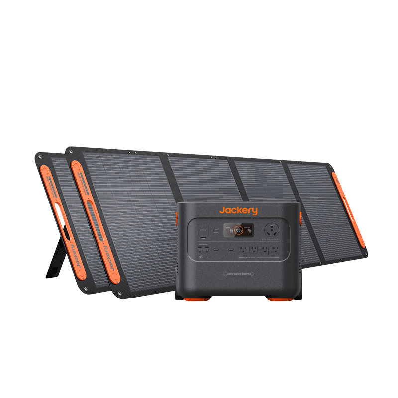 Jackery Explorer 1000 V2 portable power station with SolarSaga 200W solar panel on a white background.