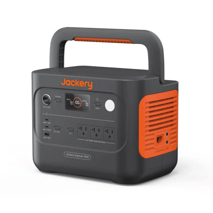 Jackery Explorer 1000v2 portable power station with 1070Wh capacity, compact design, and multiple outlets for outdoor and emergency use.