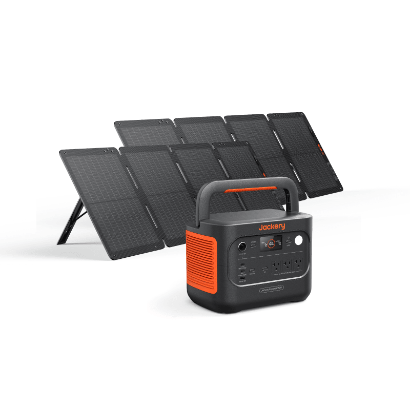 Jackery Explorer 1500 v2 portable power station with 1536Wh capacity and two 100W Air Panels for outdoor energy needs.