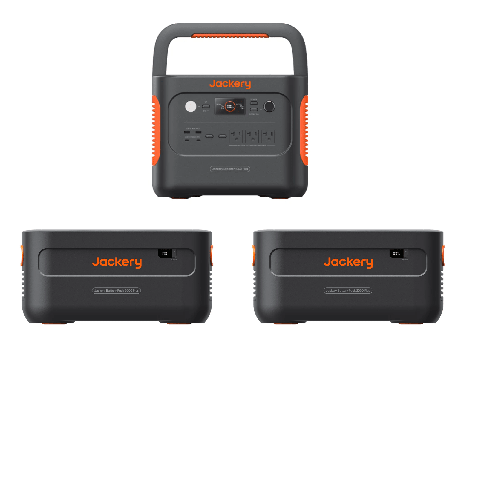 Jackery Explorer 2000 Plus portable power station with two E2000Plus batteries, outdoor emergency energy supply and charging station.