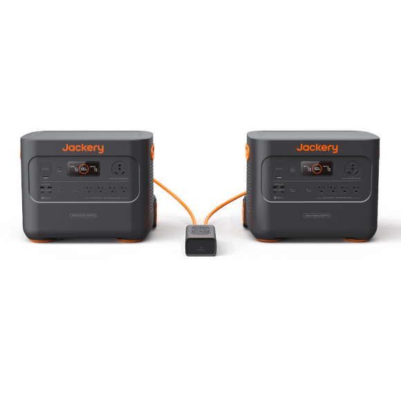 Jackery Explorer 2000 Plus Portable Power Station with 2042.8Wh battery and additional battery pack, outdoor and emergency power source