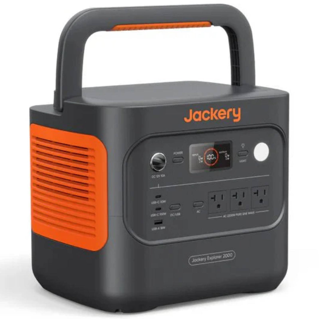 Jackery Explorer 2000 V2 portable solar power station with SolarSaga 500 X solar panel for renewable energy generation.
