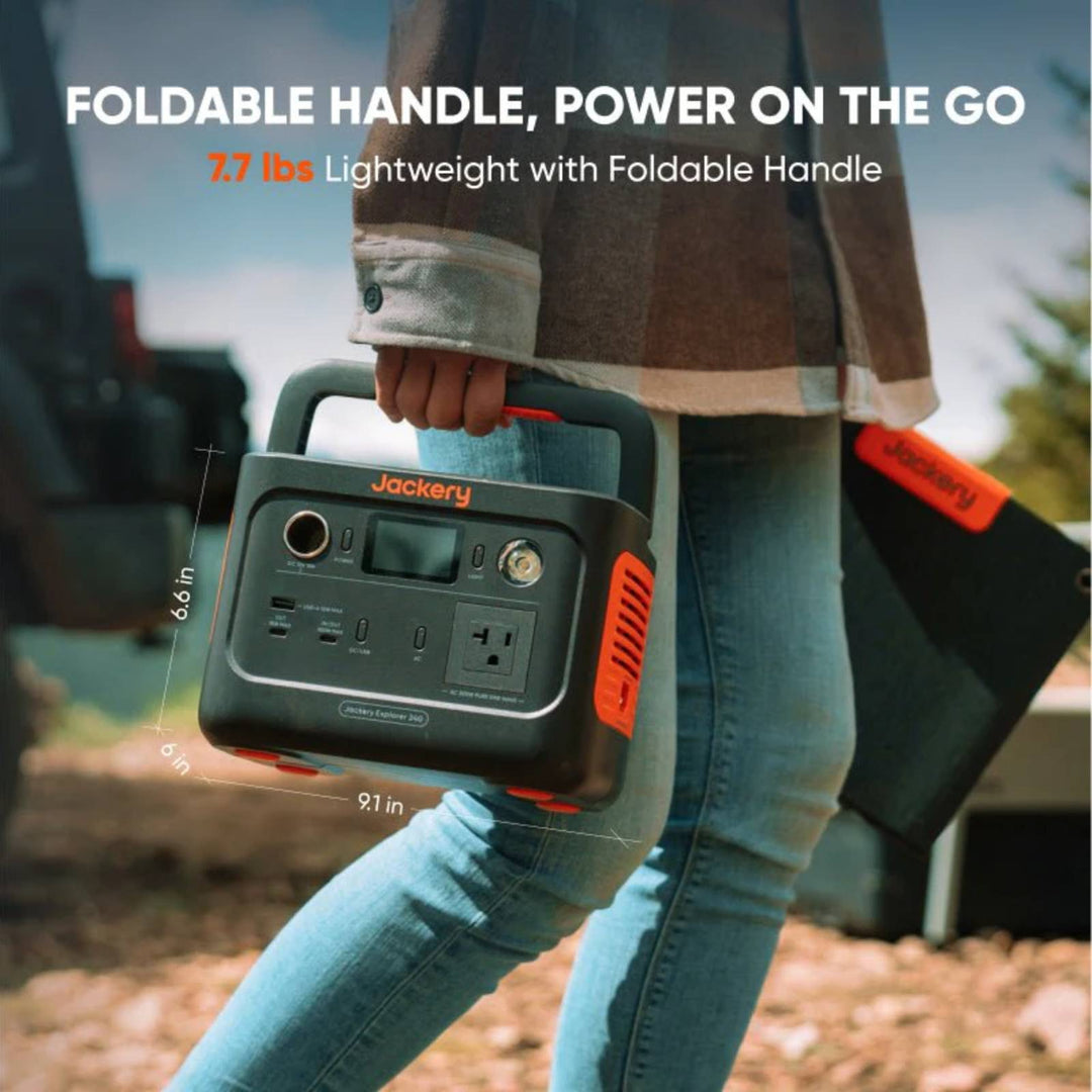 Jackery Explorer 240 V2 portable solar generator with SolarSaga 40W solar panel kit, outdoor power station for charging devices.