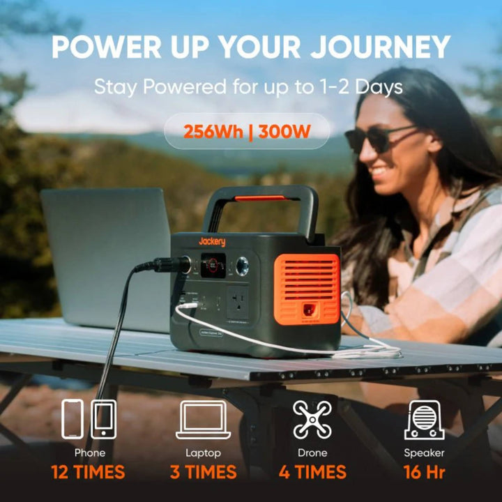Jackery Explorer 240 V2 portable solar generator with SolarSaga 40W solar panel kit, compact power station for outdoor use.
