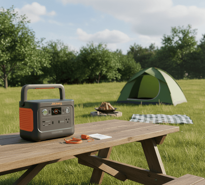 Jackery Explorer 300 Plus portable power station with 288Wh capacity, showing solar input ports and digital display.
