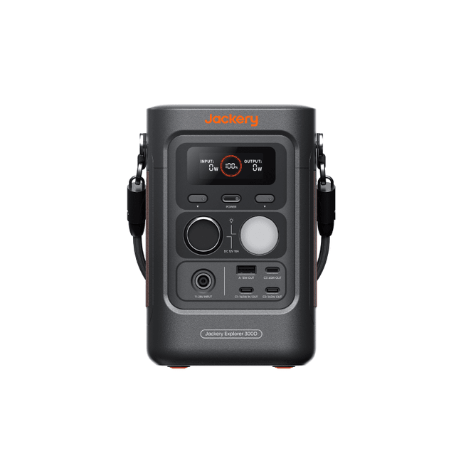 Jackery Explorer 300D portable power station with 288Wh capacity and SolarSaga 40W solar panel in outdoor setting