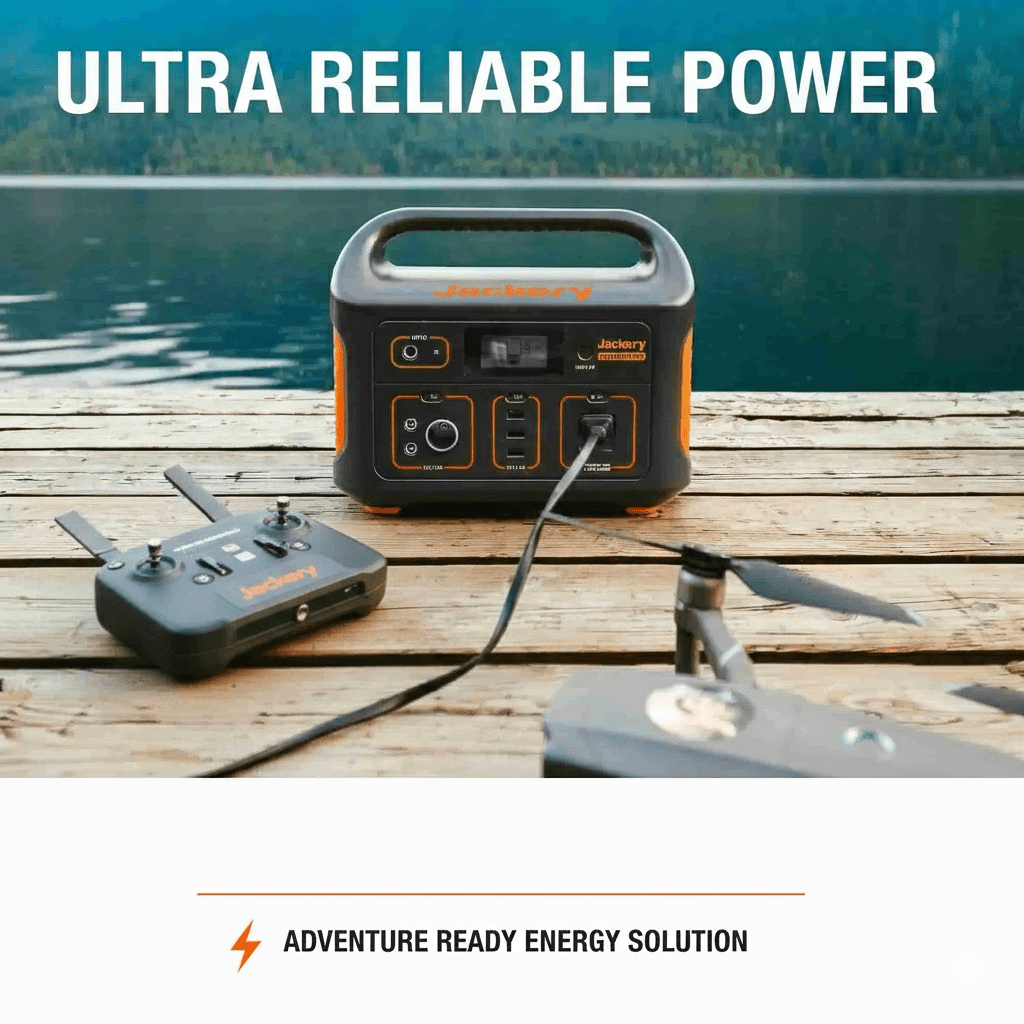 Jackery Explorer 500 portable power station with 518Wh capacity and 100W solar input, ideal for outdoor power needs.