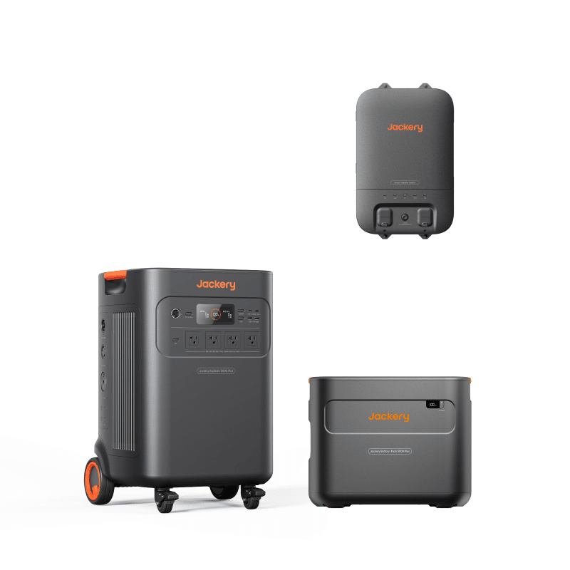 Jackery Explorer 5000 Plus portable power station with 10kWh battery pack and smart transfer switch, outdoor and emergency power source