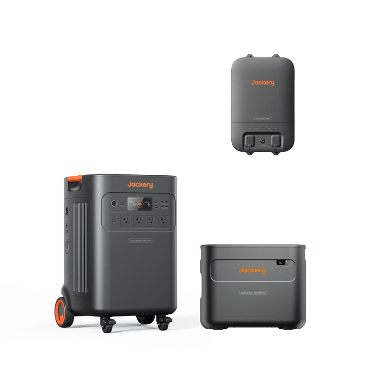 Jackery Explorer 5000 Plus portable power station with 10kWh battery pack and smart transfer switch, outdoor and emergency power source