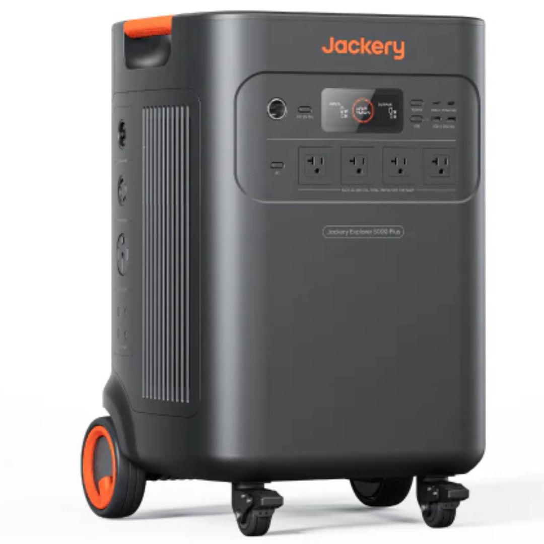 Jackery Explorer 5000 Plus Double Kit portable power station with 10kWh capacity, featuring multiple outlets and compact design.