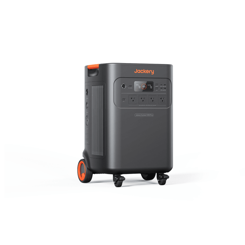 Jackery Explorer 5000 Plus portable power station with 5040Wh capacity, solar input, and smart transfer switch.