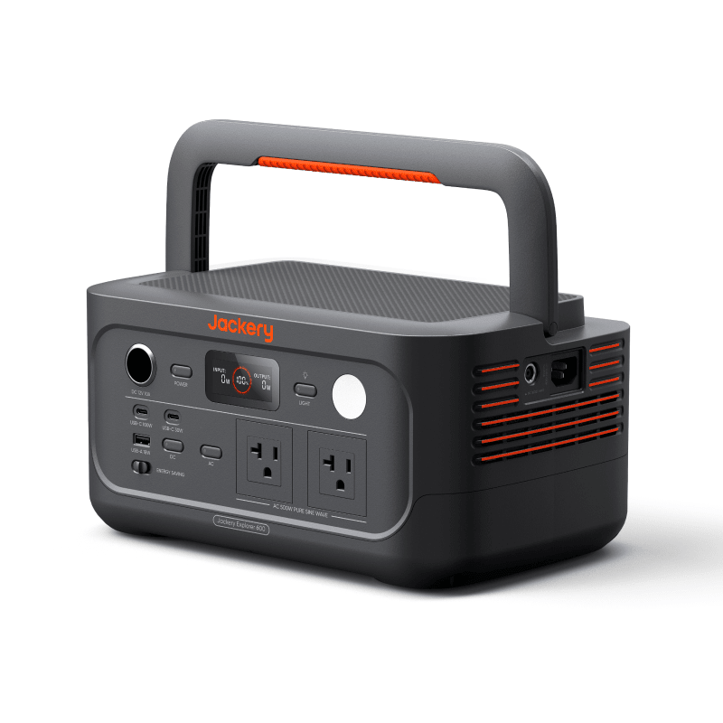 Jackery Explorer 600 v2 portable power station with 640Wh capacity, outdoor backup energy device, compact and reliable power source.