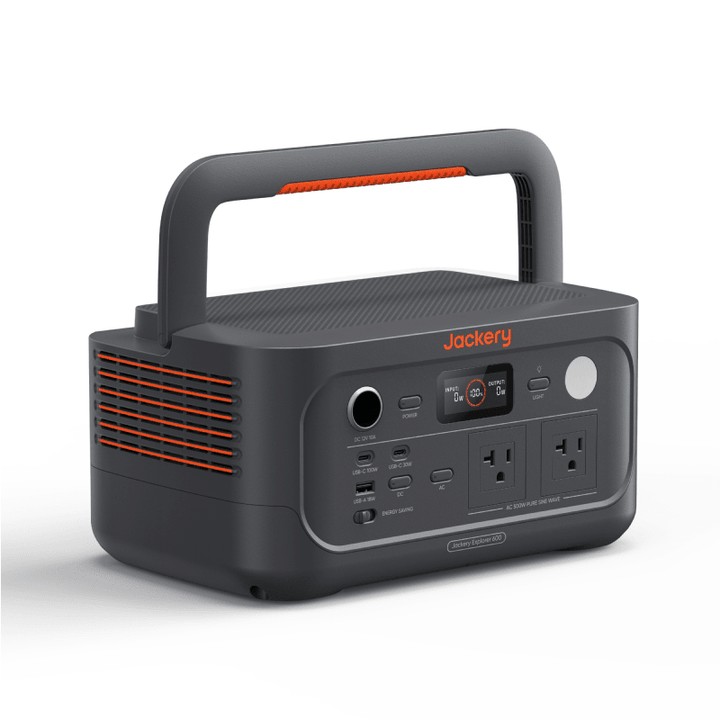 Jackery Explorer 600 v2 portable power station with 640Wh capacity, compact backup energy device in a sleek design.