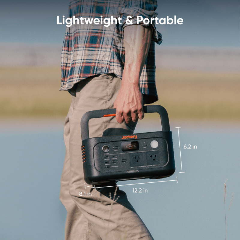 Jackery Explorer 600 v2 portable power station with 640Wh capacity, featuring multiple outlets for backup energy.