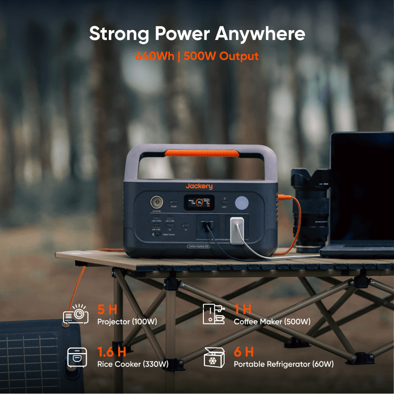 Jackery Explorer 600 v2 portable power station with Solar Saga 100W air solar panel for outdoor power and charging.