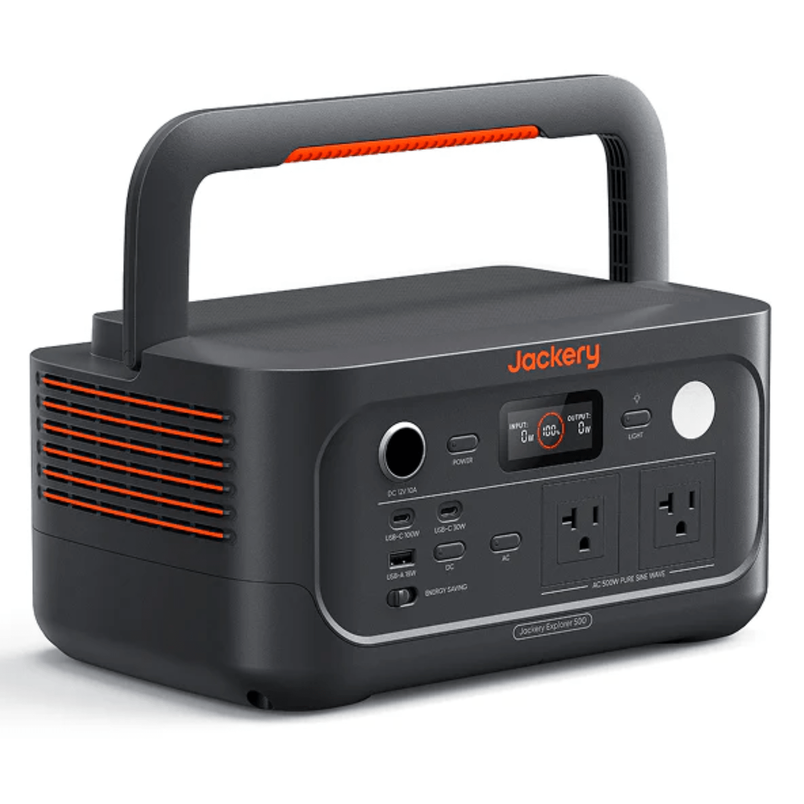 Jackery Explorer E500 V2 portable power station with 512Wh capacity, AC outlets, USB-C port, and digital display.