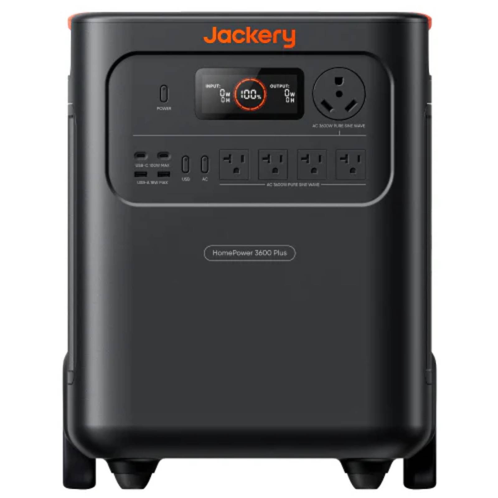 Jackery HomePower 3600 Plus portable power station with integrated battery pack, featuring multiple ports and compact design.