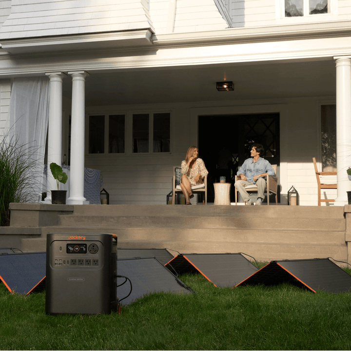Two Jackery HomePower 3600 Plus portable power stations with connectors, showcasing the high-capacity 3584Wh units and multiple output ports.