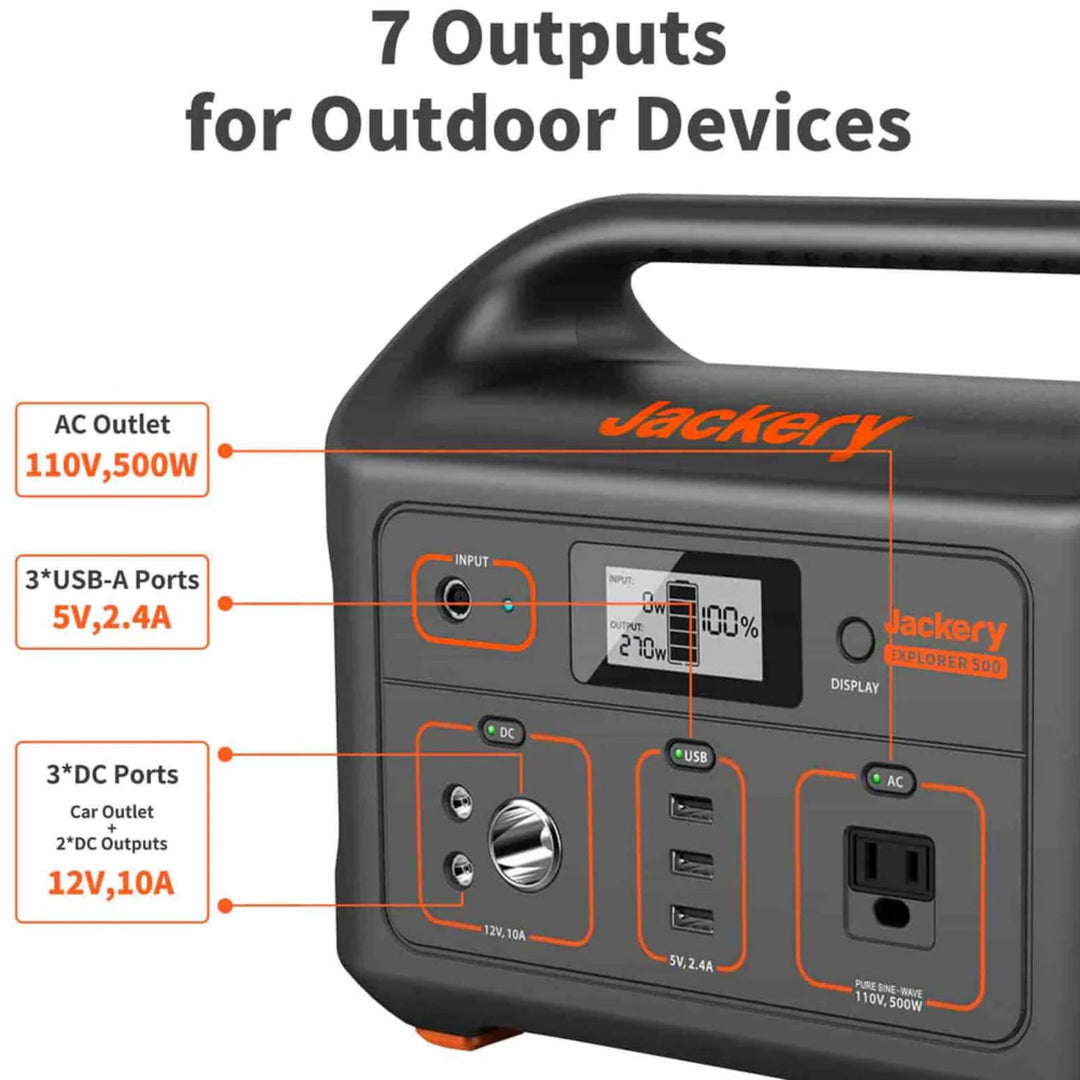 Jackery Solar Generator 500 portable power station with SolarSaga 80W solar panel for outdoor charging and emergency power.