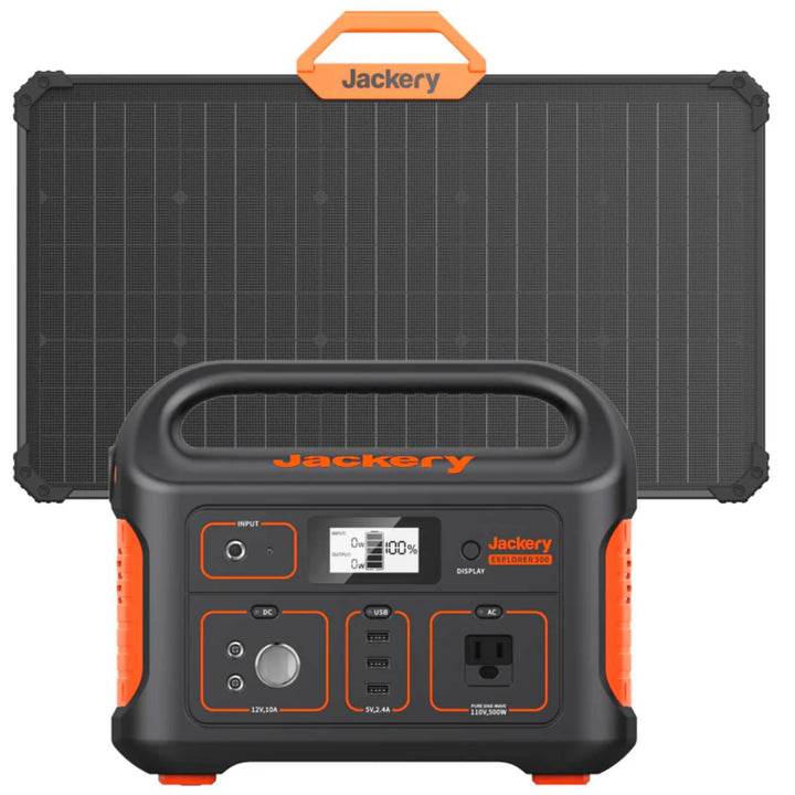 Jackery Solar Generator 500 with SolarSaga 80W solar panel, portable power station for outdoor and emergency use.